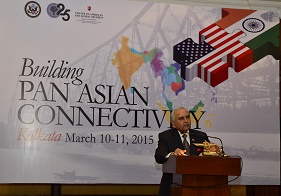 The Governor of Arunachal Pradesh Lt. Gen (Retd) Nirbhay Sharma addressing the participants of the two-day conference on the theme �Building Pan-Asian Connectivity�, organised by Observer Research Foundation (ORF) in a special meeting at Kolkata on 10th March 2015